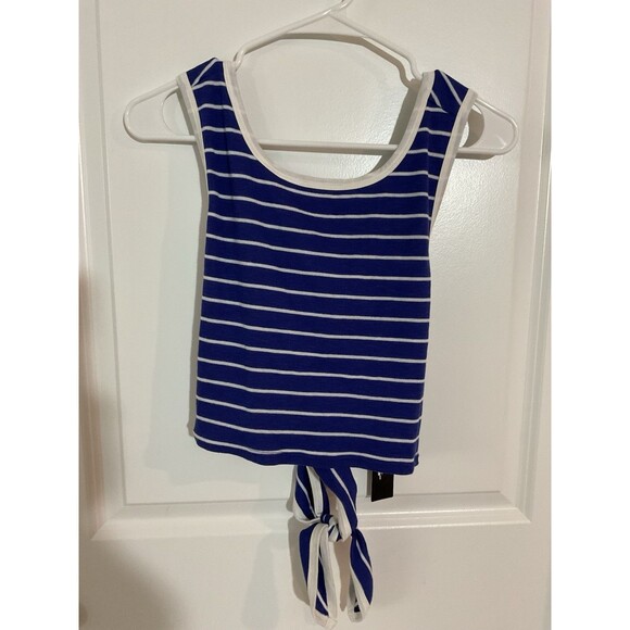 NWT Lulus Women’s Blue Stripe Crop Top‎ Cross Back Large 0186 Juniors - Picture 2 of 9